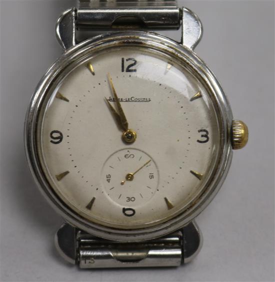 A gentlemans 1950s? stainless steel Jaeger LeCoultre manual wind wrist watch, movement c. P480/c and numbered 565736